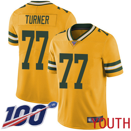 Green Bay Packers Limited Gold Youth 77 Turner Billy Jersey Nike NFL 100th Season Rush Vapor Untouchable